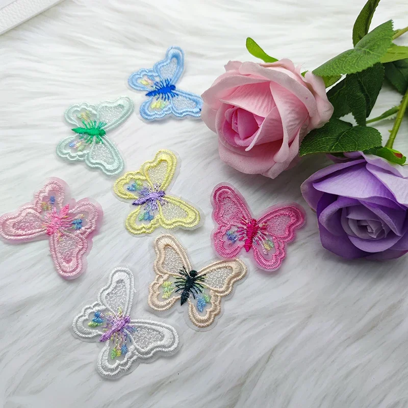 10Pcs Colored Embroidered Butterfly Jewelry Accessories Flower Lace Appliques For Clothes Sewing Supplies DIY Hair Clip