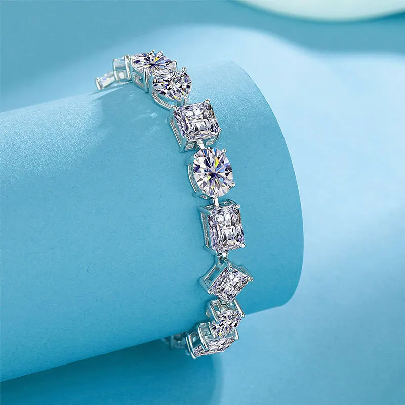 Butterflykiss S925 Sterling Silver Full Moissanite Diamond Different Shape Bracelet For Women Sparkling Wedding Party Jewelry