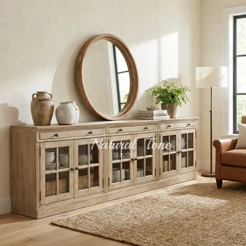 American country retro old solid wood dining side cabinet French living room dining room wall TV cabinet display cabinet