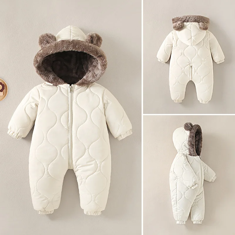 Neuer süßer Baby-Winteroverall mit Bärenohren und Kapuze, Kälteschutz-Skibekleidung, verdickte Baumwolle und Samt-Innenseite, Neugeborenen-Jumpsuit 0-2 Jahre – Detail 27