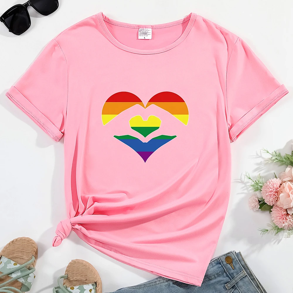 Women's T-shirt Love Pride Pattern Print Round Neck Comfortable Breathable Casual Streetwear Female Clothing Top Tees Hot Sales