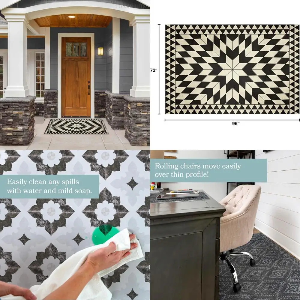 

Vintage-Inspired Waterproof Non-Slip Vinyl Flooring Mat, Black, 6'x8'