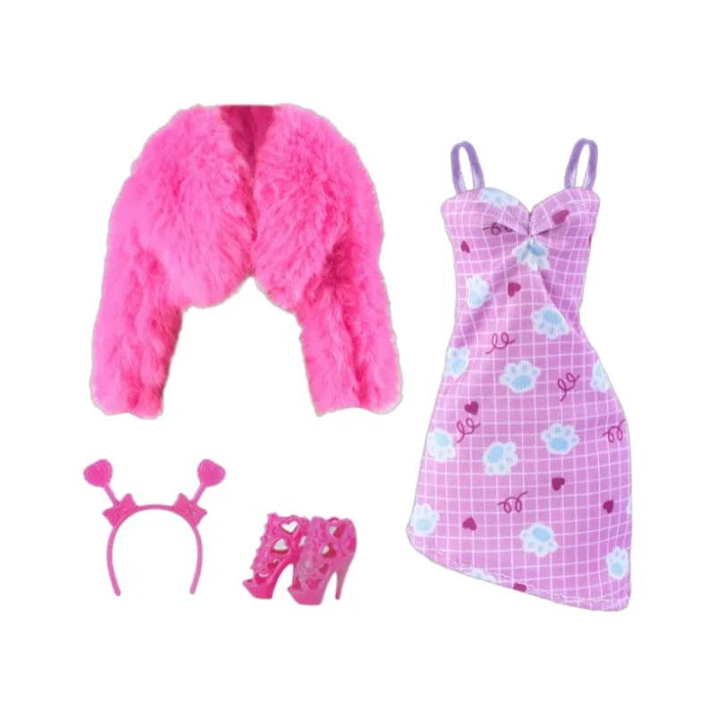 

6 Points Cross-Border Fashion Model Doll Fur Plush Coated Skirt Set Baby Clothes with Dress Up Boys and Girls Birthday Present