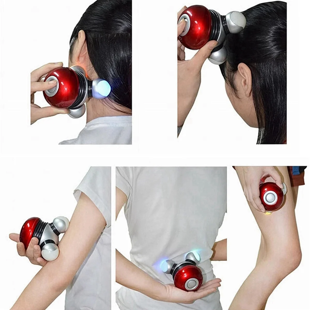 2X Portable Body Vibration Massage Powerful Mini Electric Massager Vibrator with Led Light Red