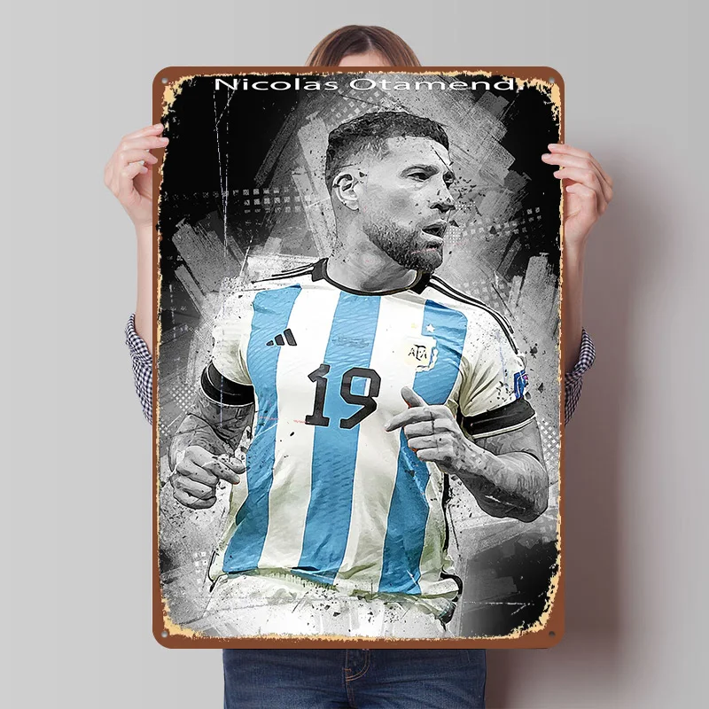 Nicolas Otamendi Argentina Soccer Printed Poster Customized Wall Art Retro Vintage Metal Tin Signs for Home Room Ornaments Decor