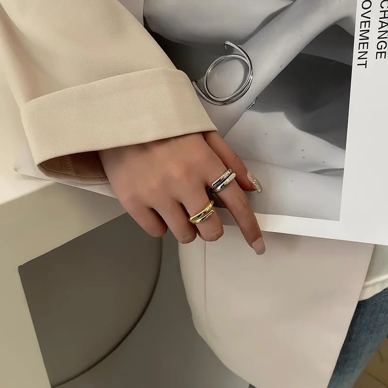 여성을위한 새로운 패션 간단한 개성 크로스 오버 반지 기질 창의력 오픈 입 반지 파티 매력 보석 선물