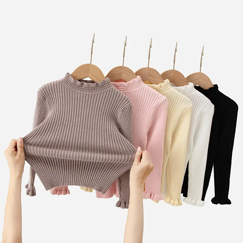 

Pink Sweater Children's Knit 2023 Autumn Baby Girl Winter Clothes Kawaii turtleneck Mother Kids Top Outerwear 4-12Y