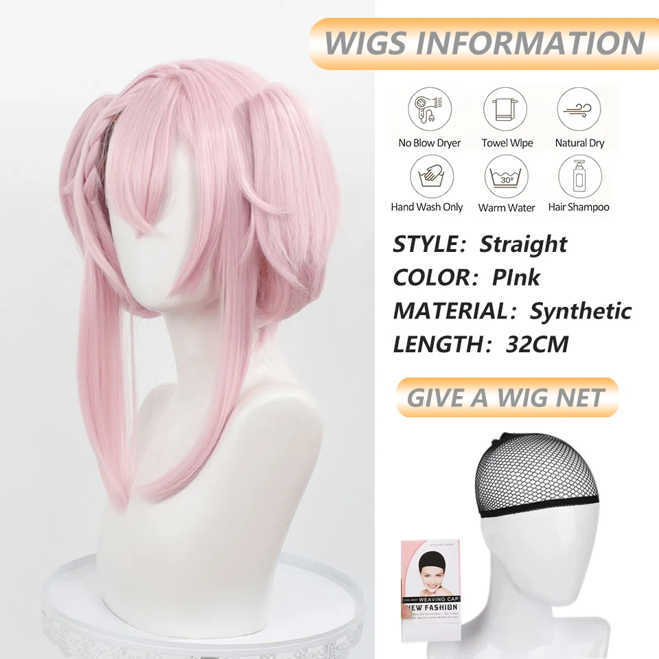 VTuber Ace Taffy Cosplay Wig Pink Ponytail Wigs with Bangs Cute Lolita Pigtails Wig for Women Girls Role playing Costumes Wigs