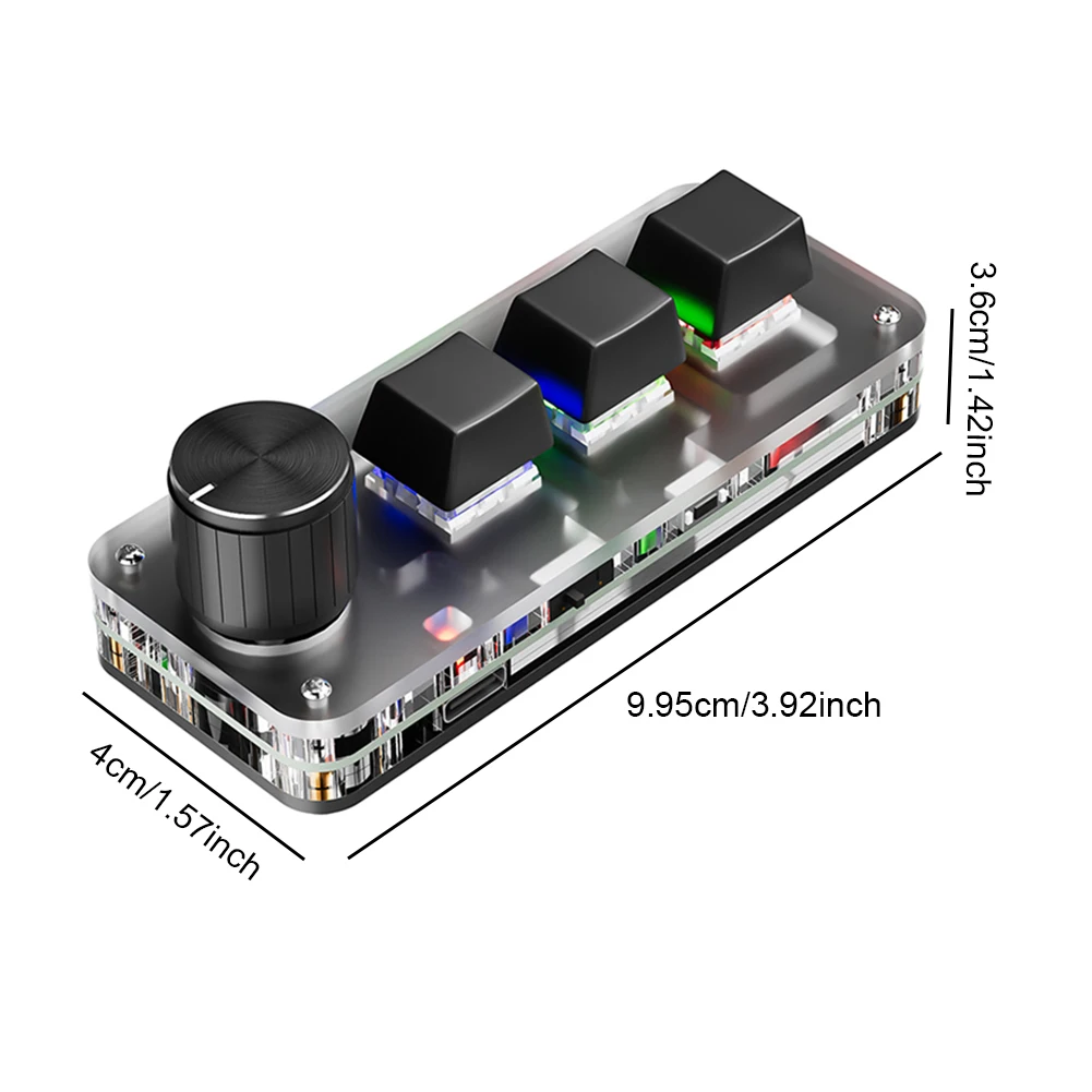 Teclado con perilla personalizada Macro de programación, 3 teclas, 1 perilla, teclado para juegos, Teclado mecánico con cable RGB, teclado de atajo inalámbrico