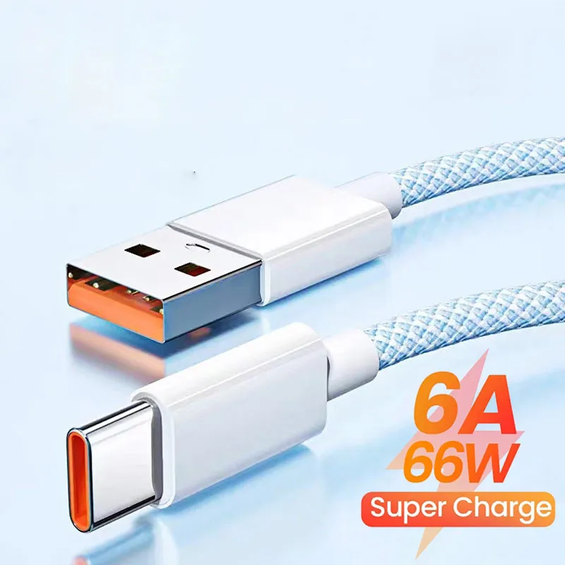 

6A Type C Cable For iPhone15 Huawei P40 Pro 100W Wire USB to Type-C Fast Charging For Samsung S21 ultra S20 Poco F5 Oneplus 9 10