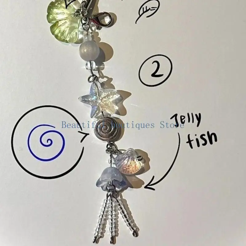 U4LF Lovely Phone Charm Pendant Keychain for Bag Mobile Phones Cute Jellyfish Tassels Phone Lanyard Strap for Women Girls