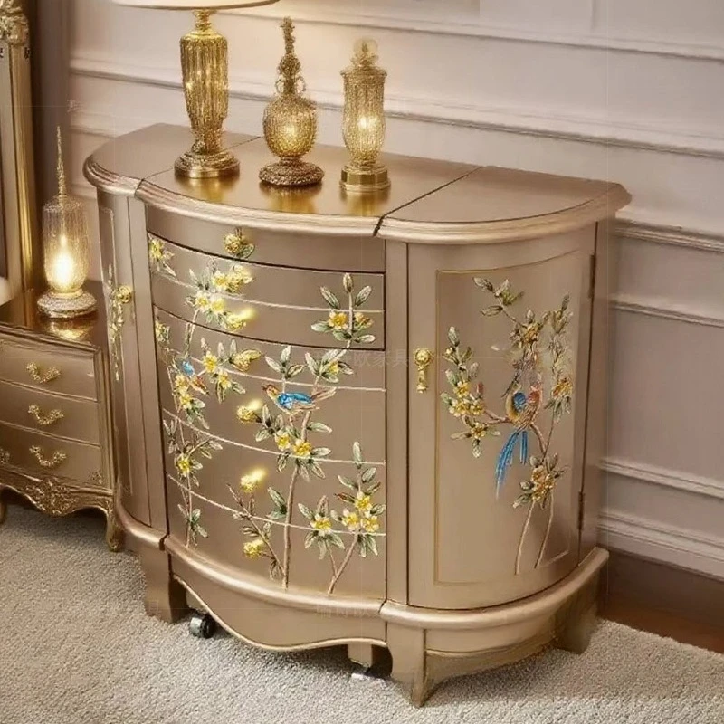 

European hand-painted flower and bird semicircular dressing cabinet bedroom solid wood dressing table decoration dressing