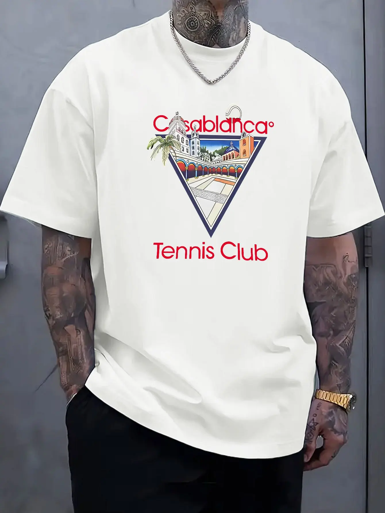 

Новая летняя коллекция теннисных клубов с принтом, классическая модная мужская повседневная эластичная удобная рубашка с коротким рукавом и круглым вырезом