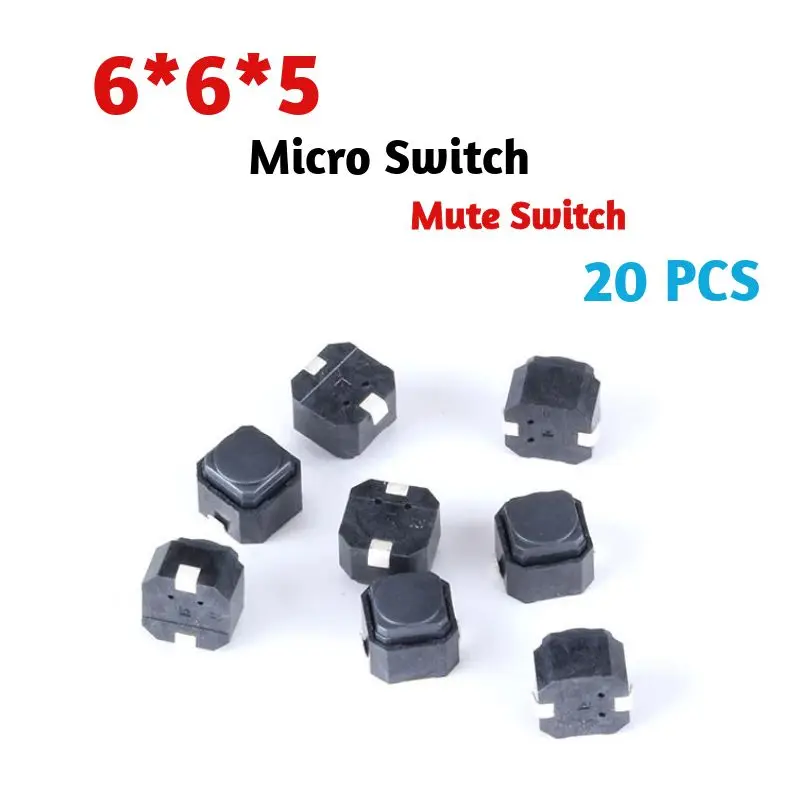 20 PCS/lot Tact Touch Micro Switch 6*6*5 mm Silent Mute switch 6X6X5 MM SMD 2P Pin Silicone Keypad Push Button Switches