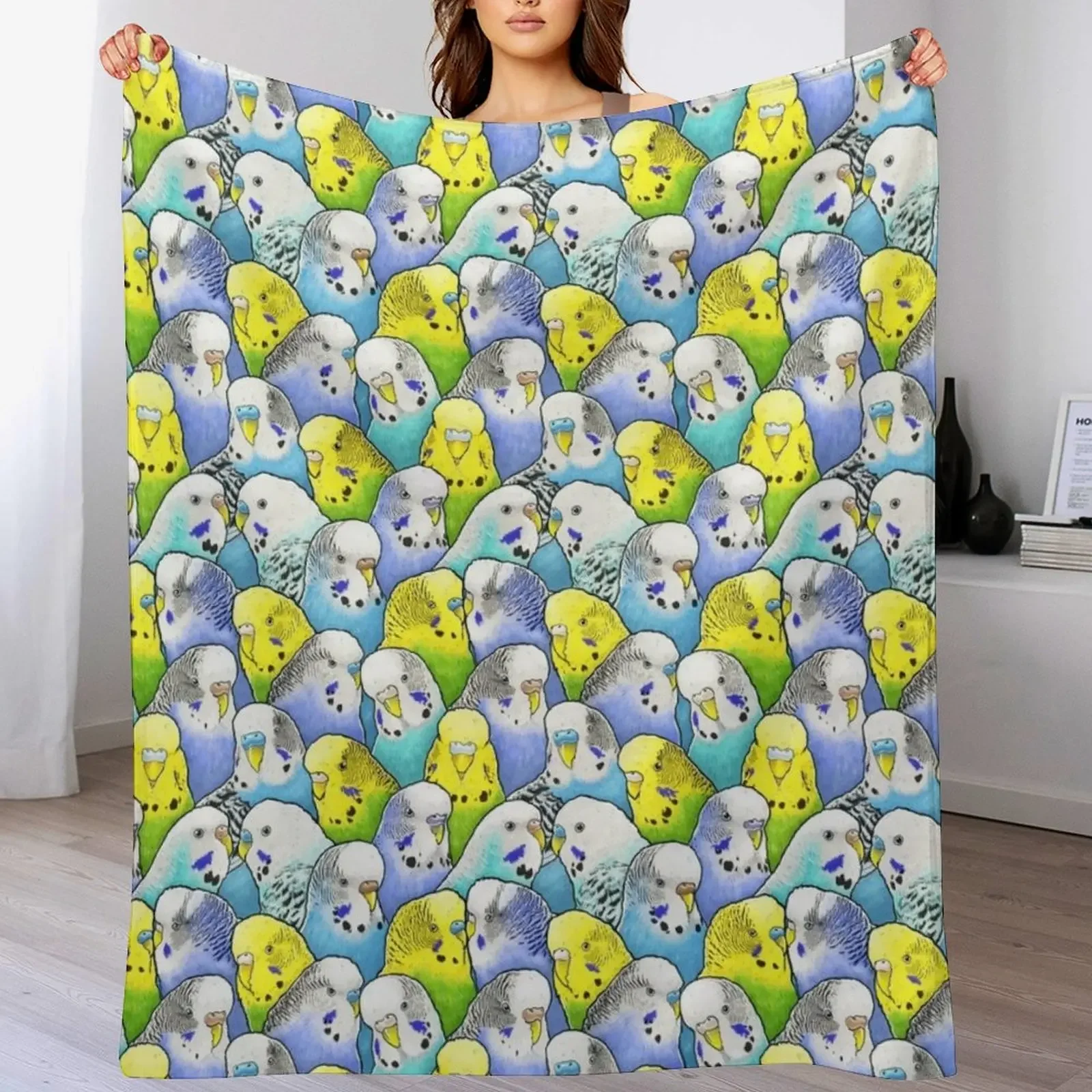 Colourful Budgies Parakeet Pattern Throw Blanket Outdoor Soft Blanket for Picnic Beach Camping