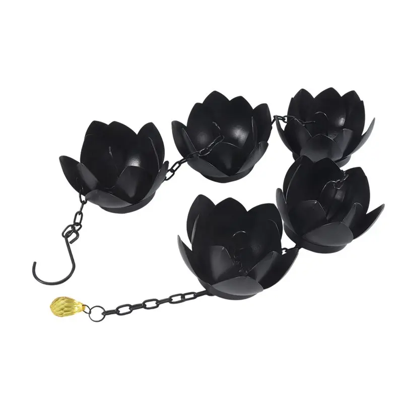 B69C Lotus Rain Catcher Chain For Gutters, Replaces Gutter Downspout, Water Diverting Cups, Exterior Decor