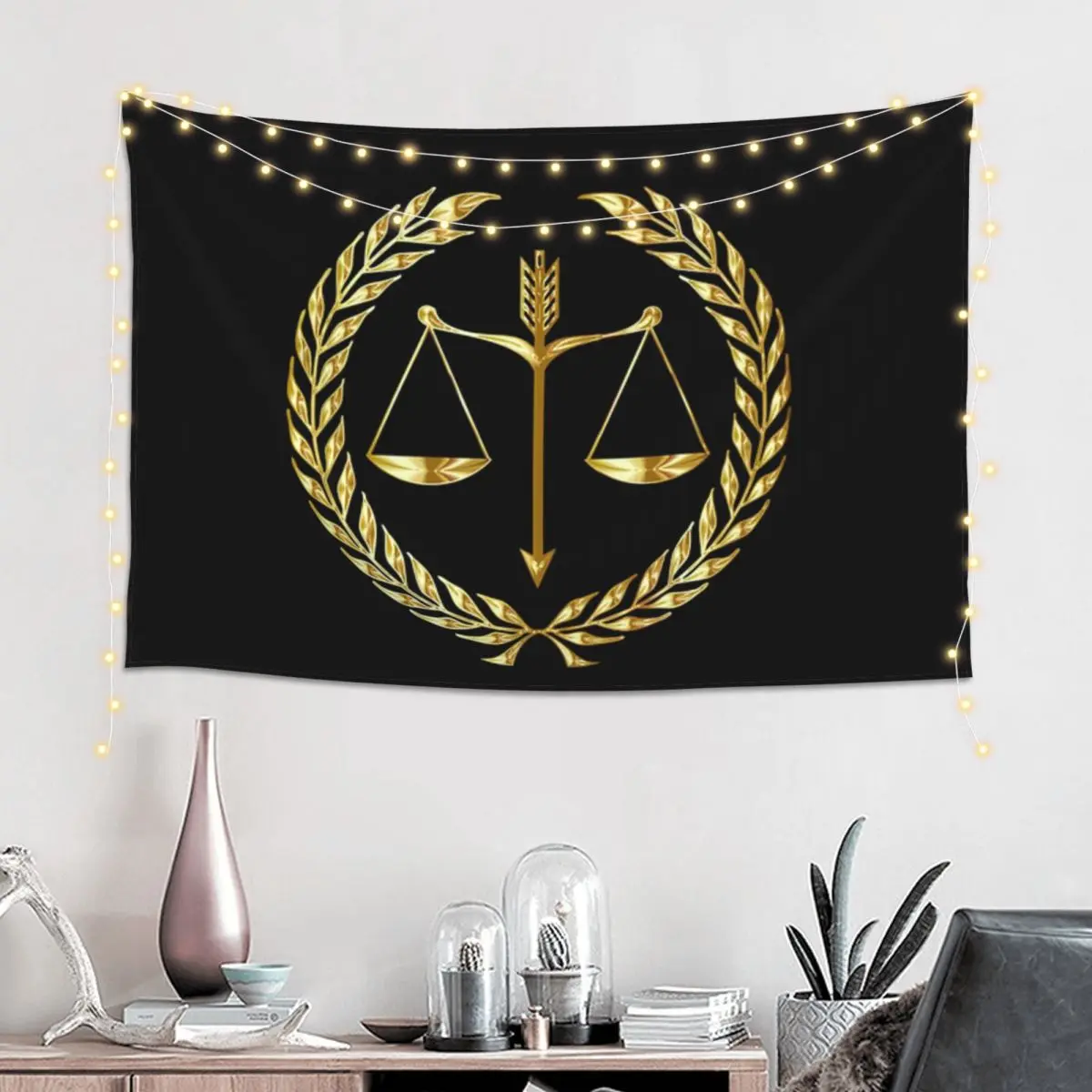 Gold Scales Of Justice Law Logo Tapestry Art Wall Hanging Aesthetic Home Decor Tapestries for Living Room Bedroom Dorm Room
