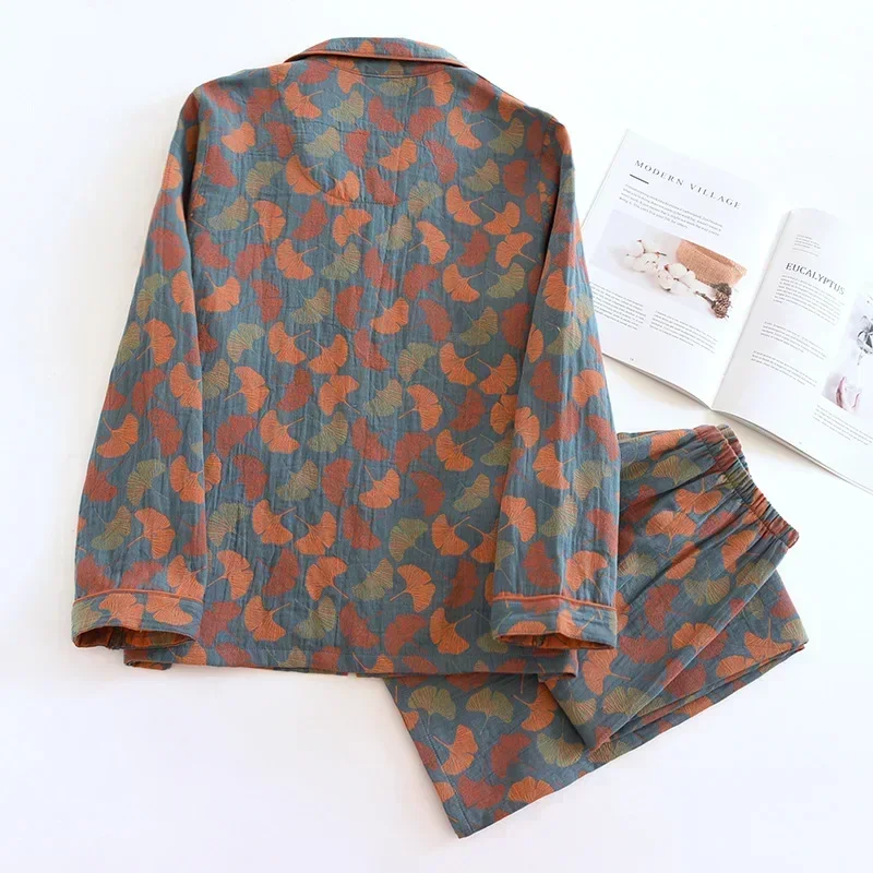 Cotton Pajama Sets Women Spring Autumn Sleepwear Two Pieces Long Sleeve Cardigan Pants Print Loungewear High Quality Nightwear