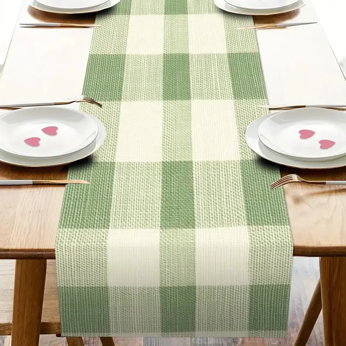 

Винтажная зеленая клетчатая дорожка для стола | Зелено-белая сетка | День святого Валентина, дня рождения и новогодние вечеринки ужина