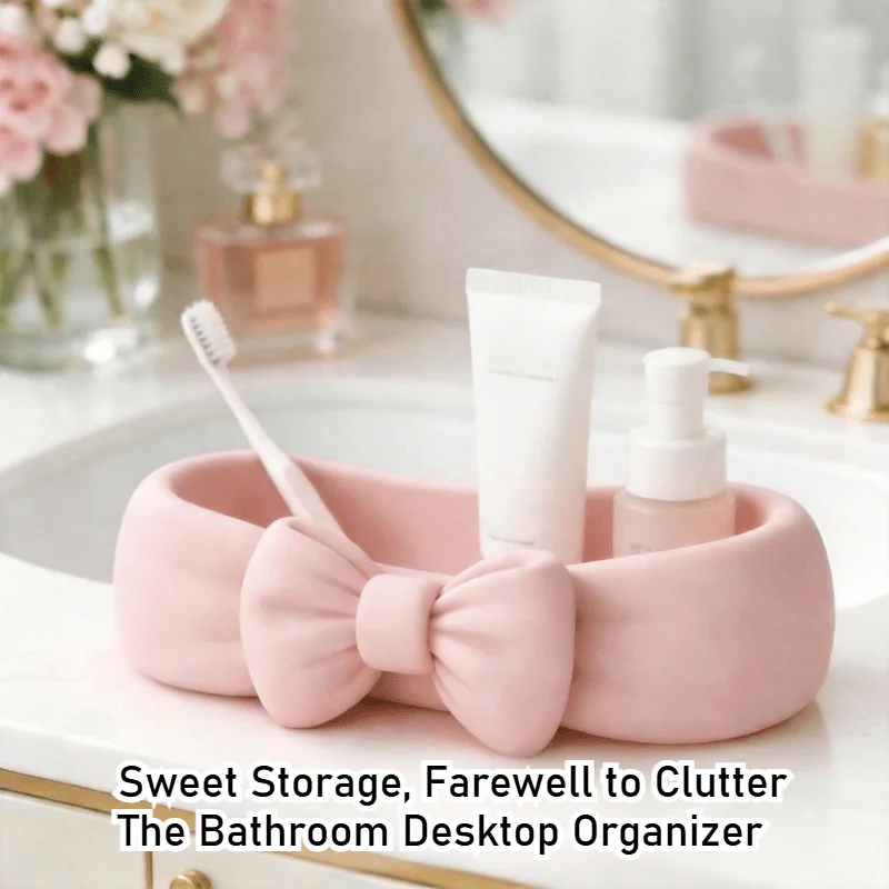 Cute Bow Shaped Makeup Organizer Tray, Soft Pink Decorative Dish for Skincare Bottles, Cosmetics & Bathroom Vanity Storage