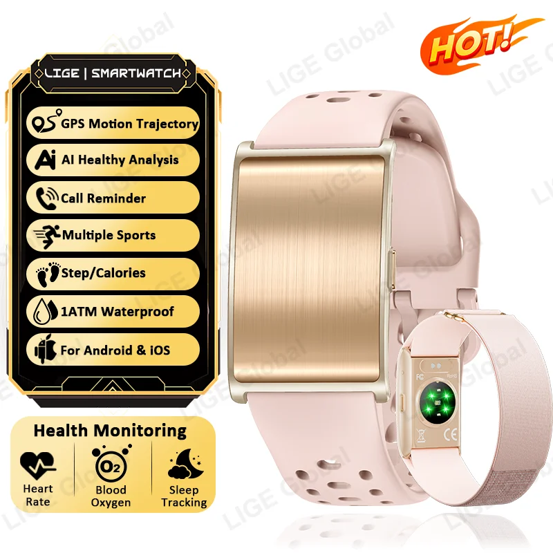 

LIGE New GPS Trajectory Sports Smart Bracelet AI Health HRV Blood Pressure Monitor Pedometer Call Reminder Watch Electronic Band