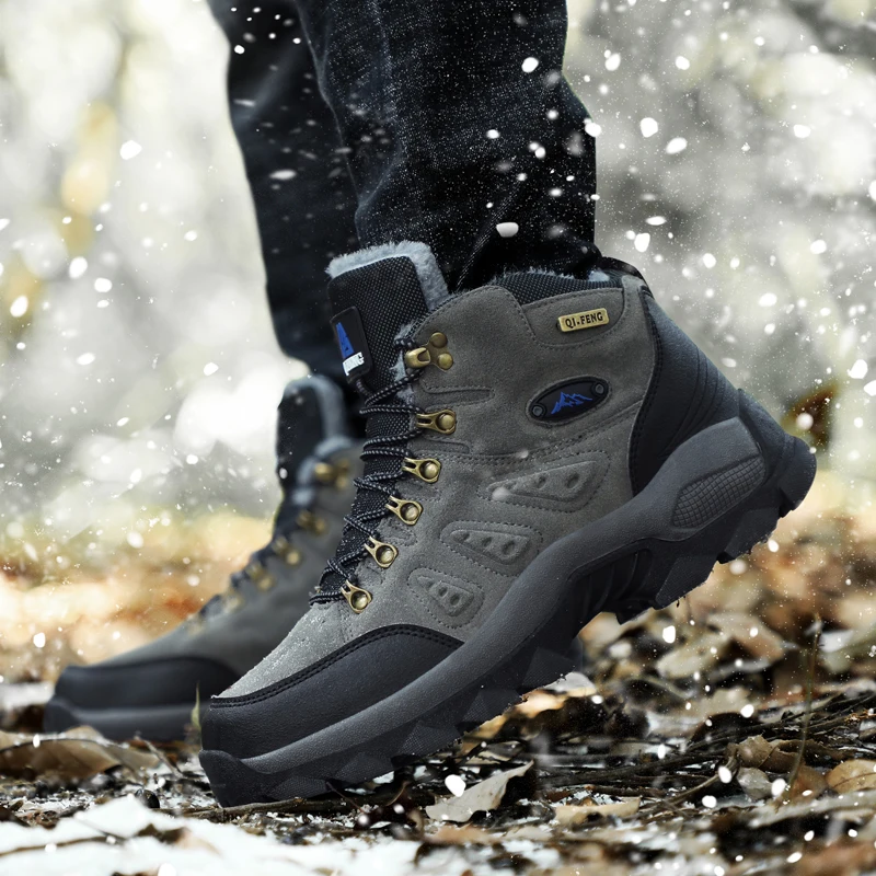 Outdoor Hiking Ankle Boots Large 48 Men Non Slip Climbing Boots Men Winter Warm Fur Shoes Fashion Women Footwear Boys Boot Fall