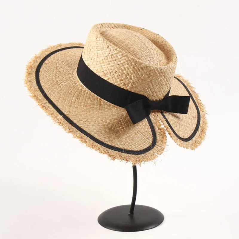 

Wide Brim Bowknot Straw Hat for Women Packable Panama Hat Ladies Summer Fedora Beach Sun Hat UPF Party Travel Church Derby Hat