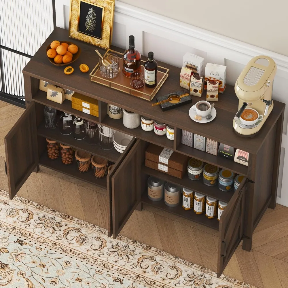 Large Farmhouse Style Buffet Sideboard with 4 Doors and Ample Storage for Kitchen and Coffee Bar
