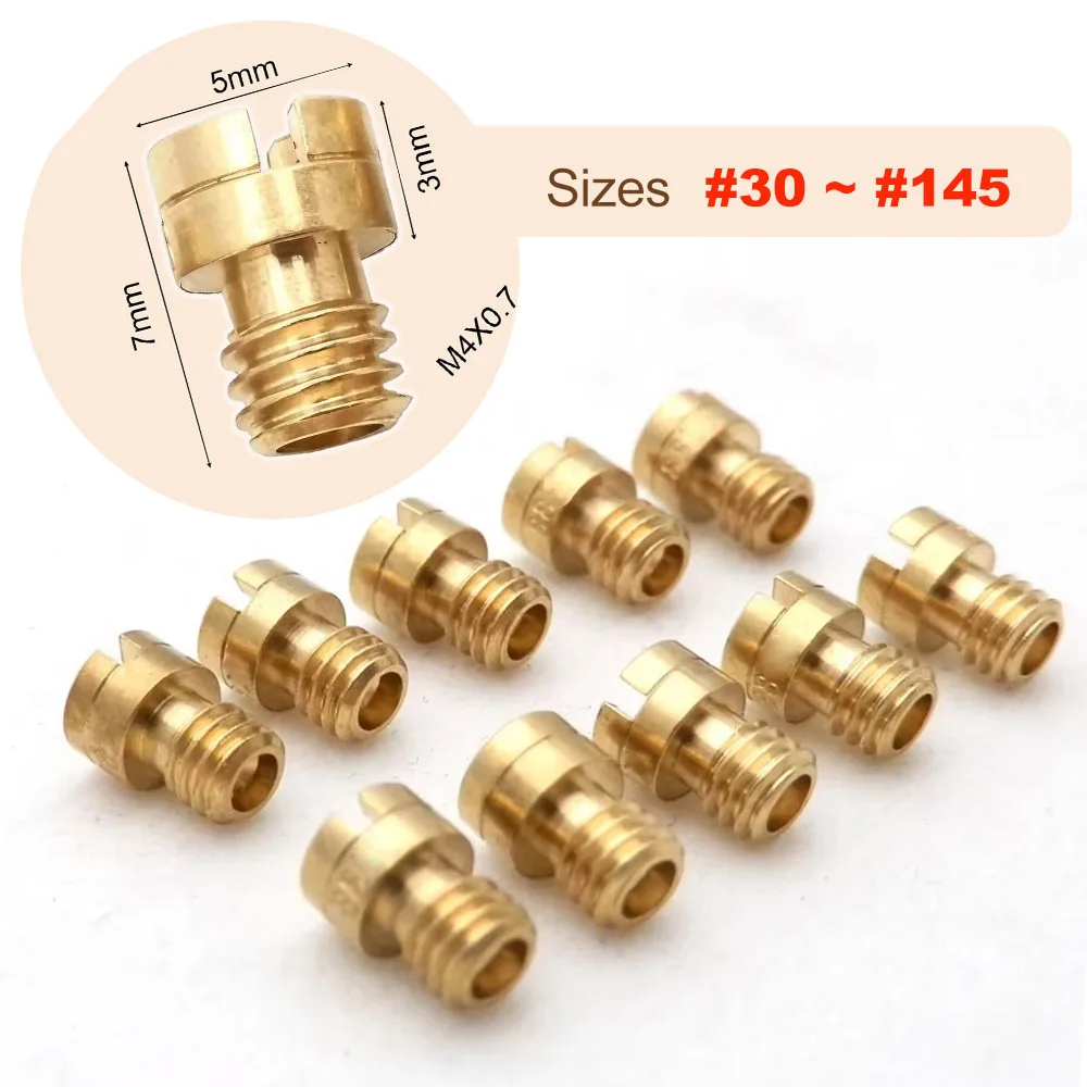 10pcs Gicleurs principaux de carburateur M4 pour moto scooter GY6 50cc 139QMB Mikuni Keihin, taille PZ19 de 30 à 145