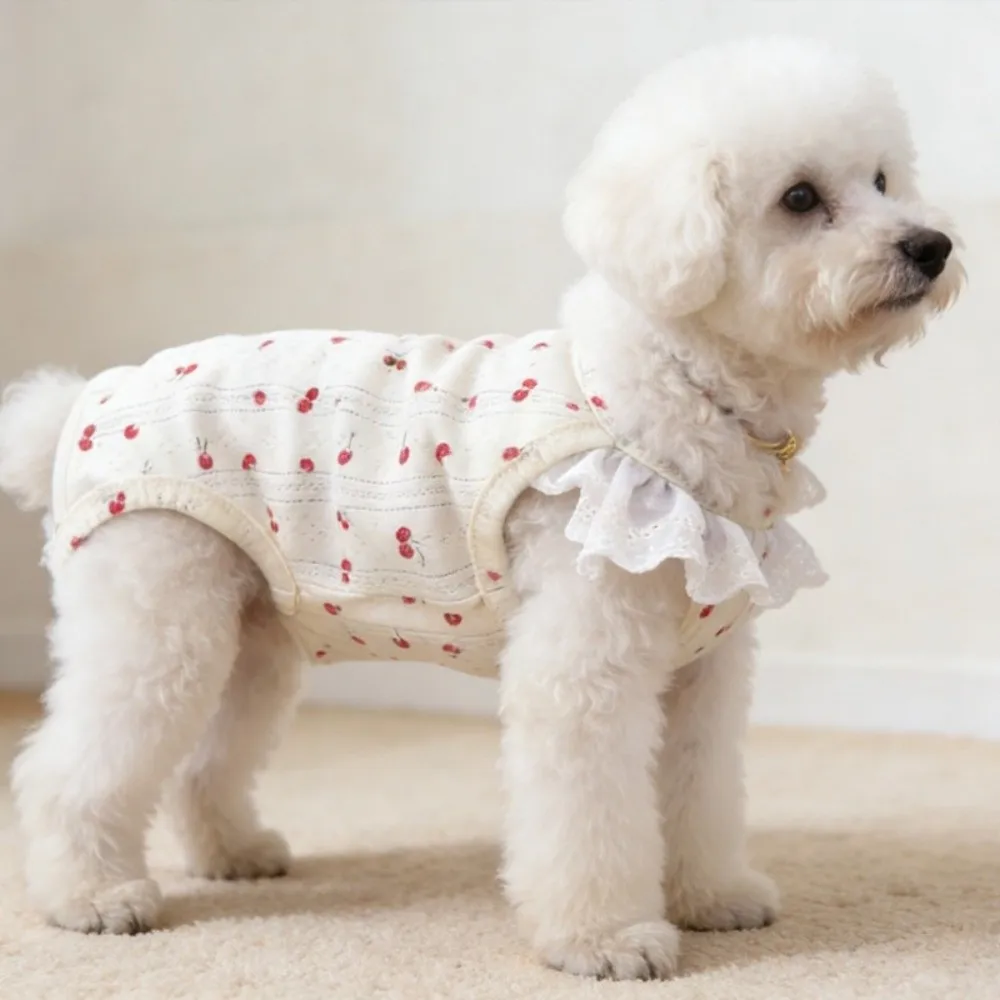 Pijama para perro con estampado de lazos, manga volante, transpirable, traje envolvente para proteger el vientre, protección completa del vientre, chaleco cómodo de verano para mascotas, ropa casual