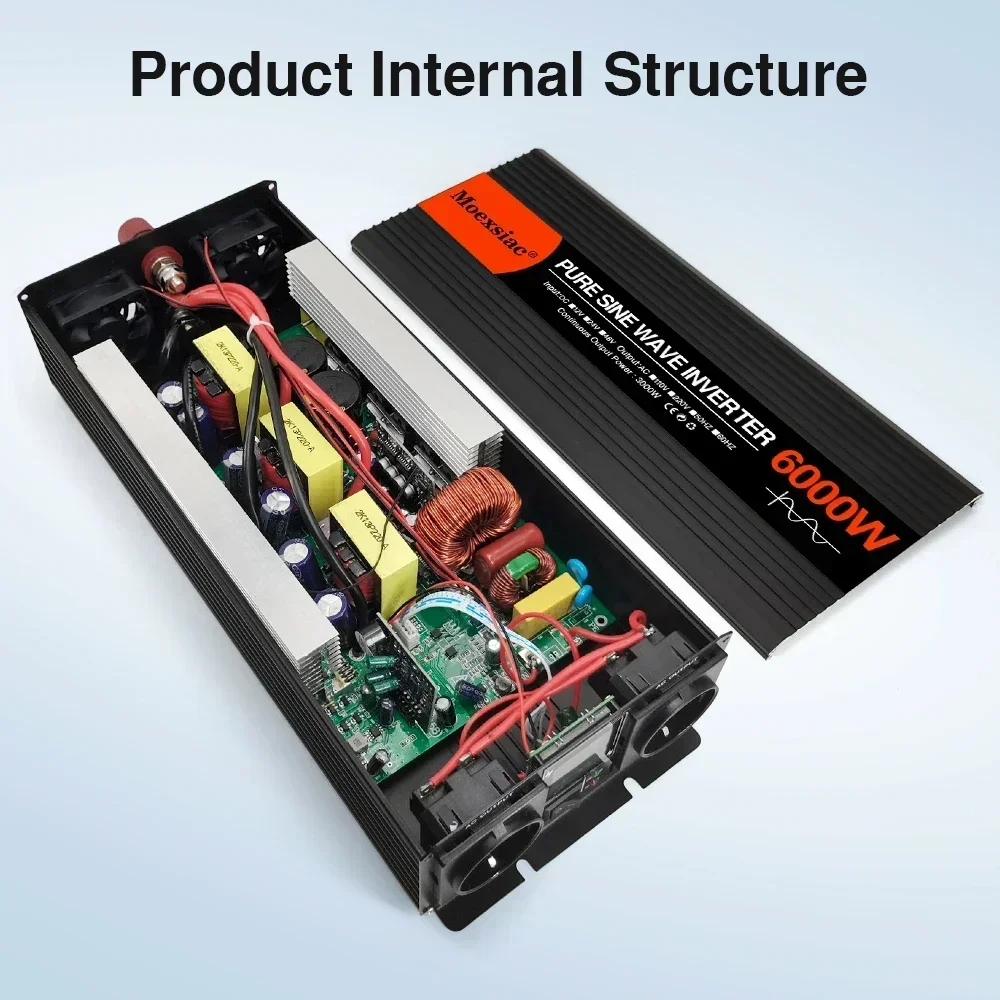 Moexsiac Pure Sine Wave Inverters 4000W 5000W 6000W Double EU Socket Car Inverter DC 12V 24V 48V To AC 220V Voltage Converters image 4