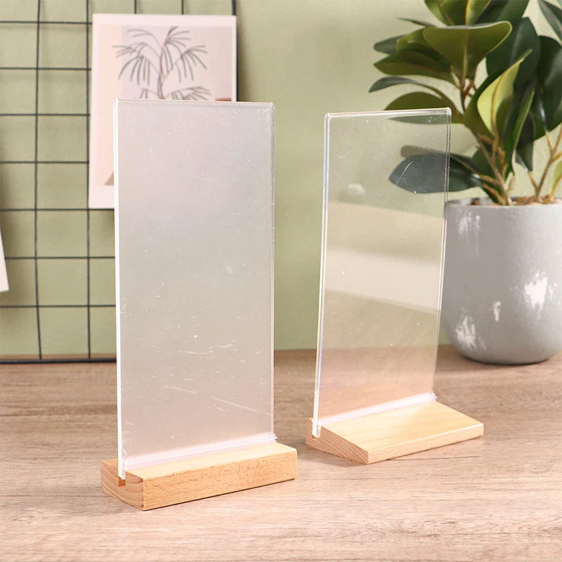 Table Top Wooden Acrylic Sign Holder Display Stand Double Sided, Bottom Load, Portrait Style Menu Paper Ad Photo Picture Frame