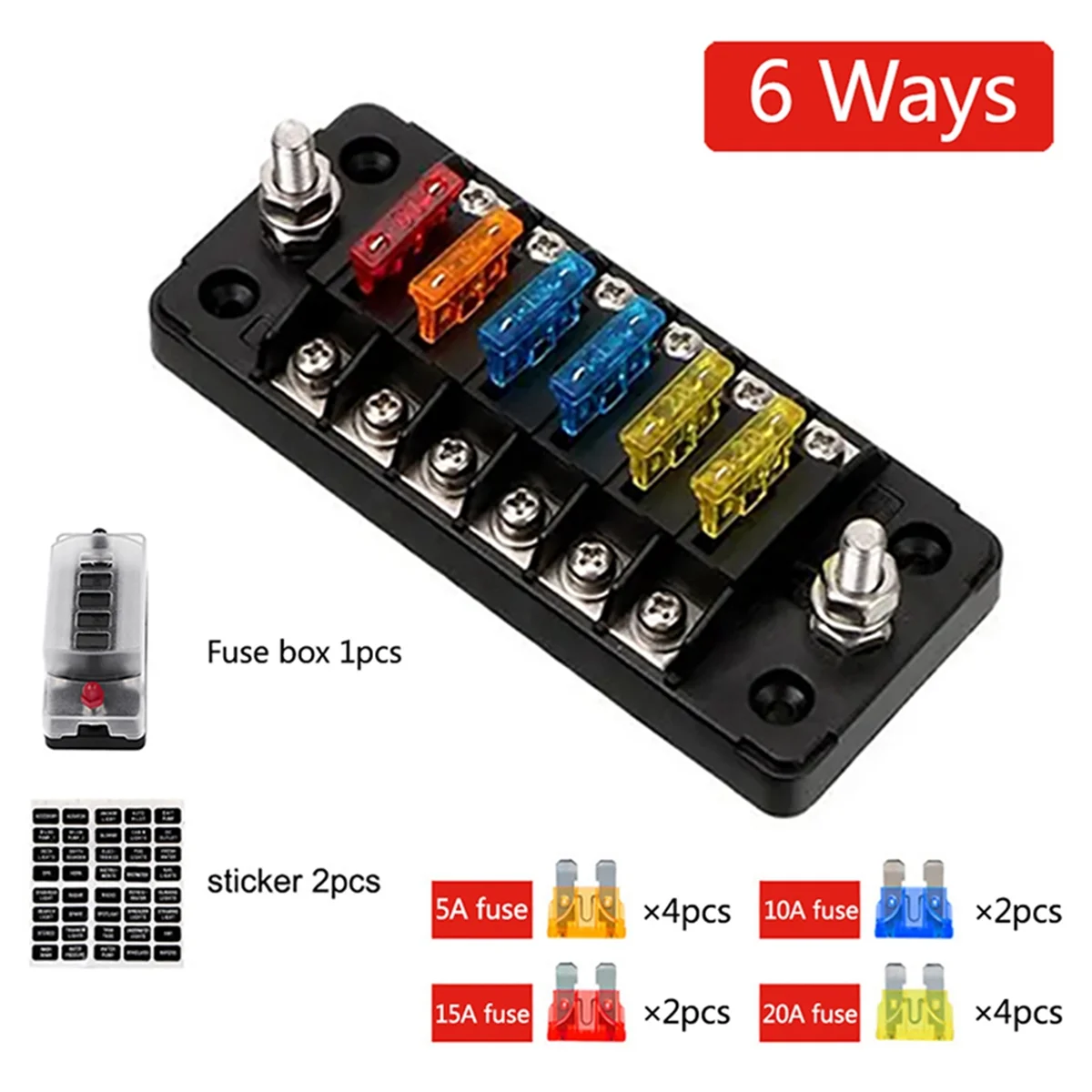 Fuse Box Holder Flame Retardant 6 Ways Blade Fuse Block with Cover Accessories for Car Marine Boat Truck Trailer