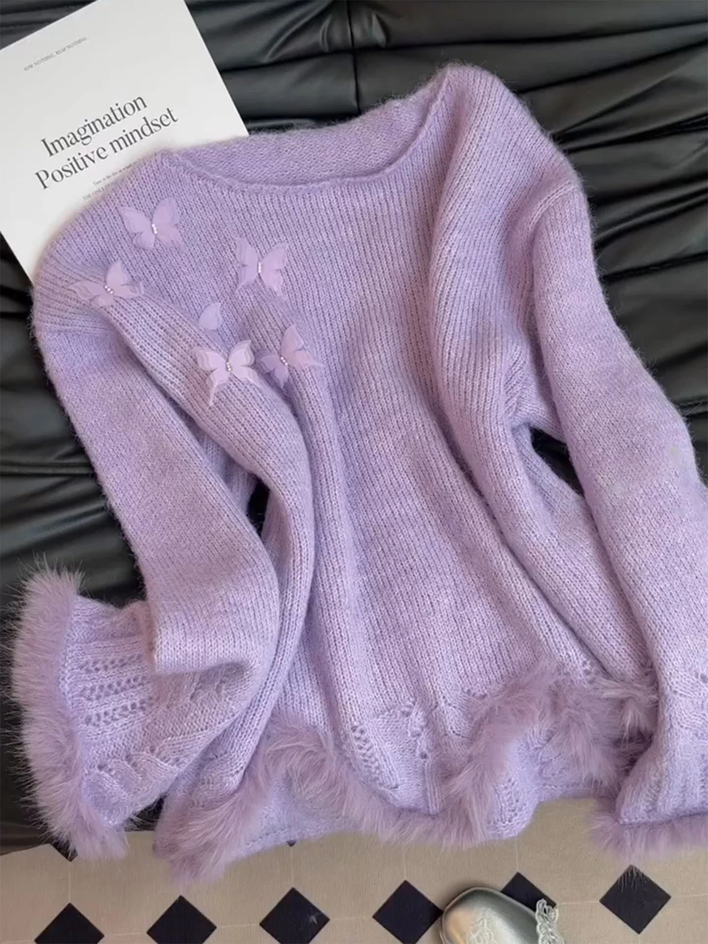 

European Loose Women's Knitshirts Solid Color Round Neck Patchwork Pullover Sweater Daily Streetwear Thick Tops