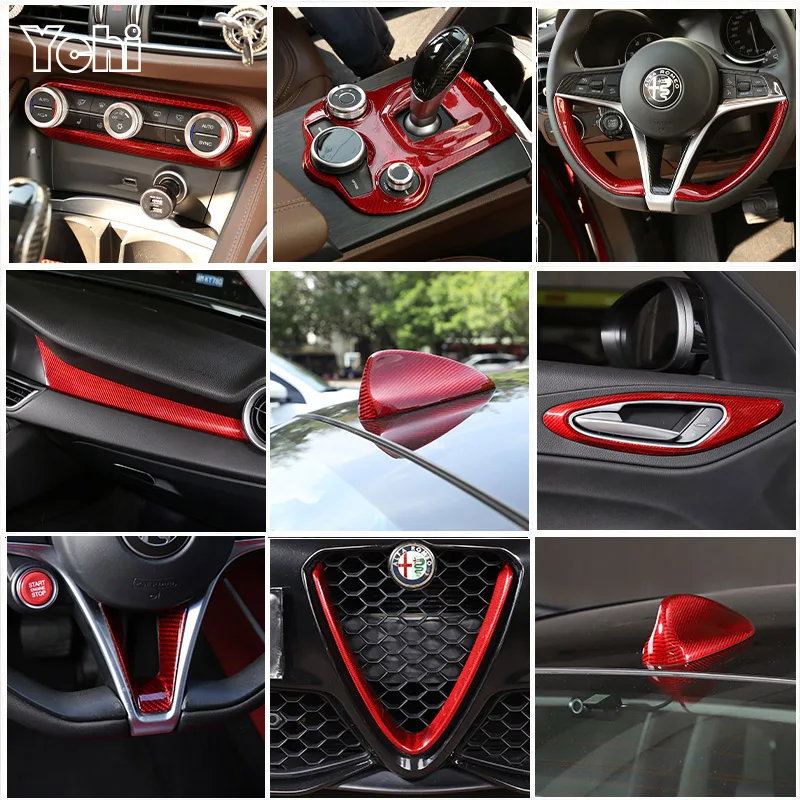 

For Alfa Romeo Giulia 2017-2021 Red Real Carbon Fiber Car Interior Trim Sticker Accessories Car Modification