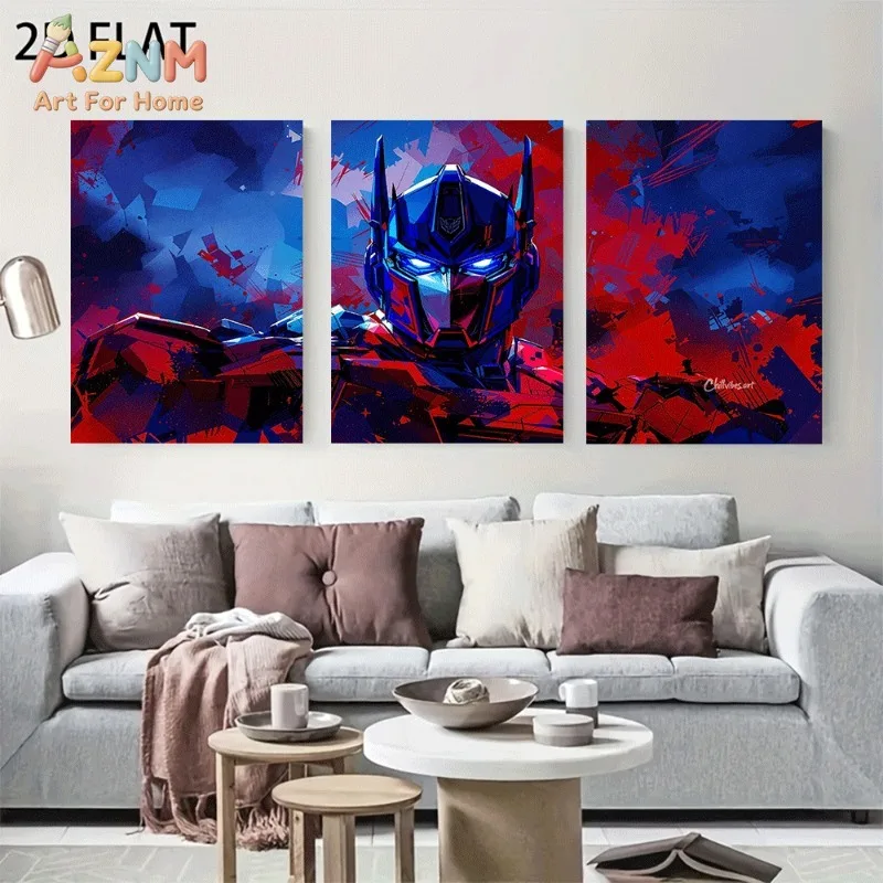 Optimus Prime Robot Portrait Abstract Red Blue Splash Color Background Transformers Canvas Wall Art No Frame Movie Print Modern
