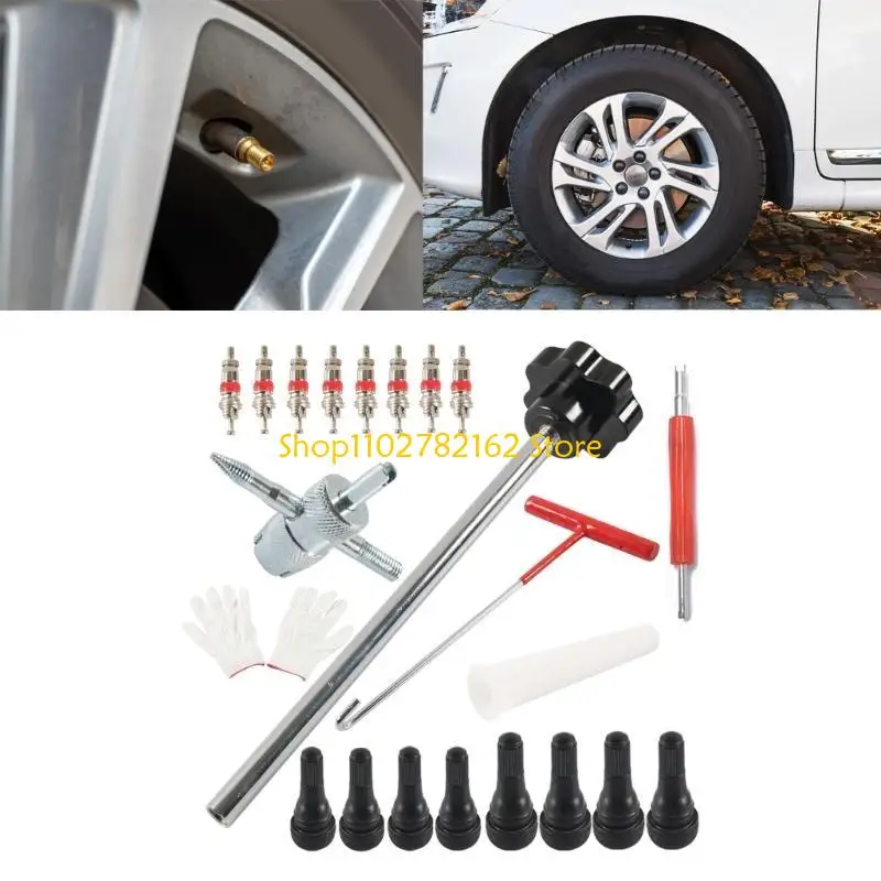 

547B Tire Valves Stem Cores Replacement Tool Universal Tire Valves Repair Set for Replacing Leaky Valves in Motorcycles