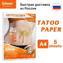 WinnerTransfer-Papel Imprimível para Transferência de Tatuagem, Efeito Dourado Real, Tatuagens Temporárias A4 para Pele Corporal, Imprimíveis