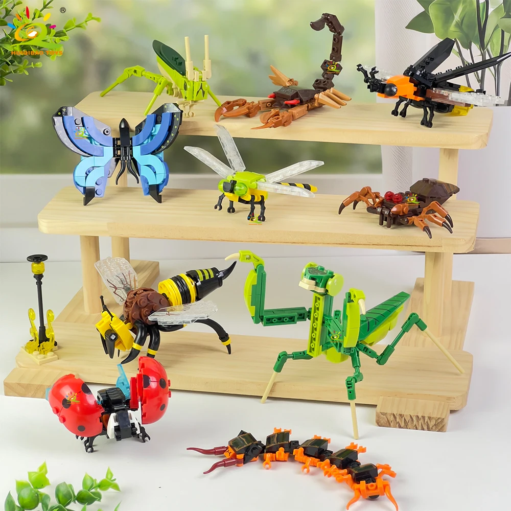 

HUIQIBAO Moc Insect Animal Model Bee Ant Butterfly Cricket Grasshopper Set Building Blocks Diy Children Puzzle Assemble Toys Boy