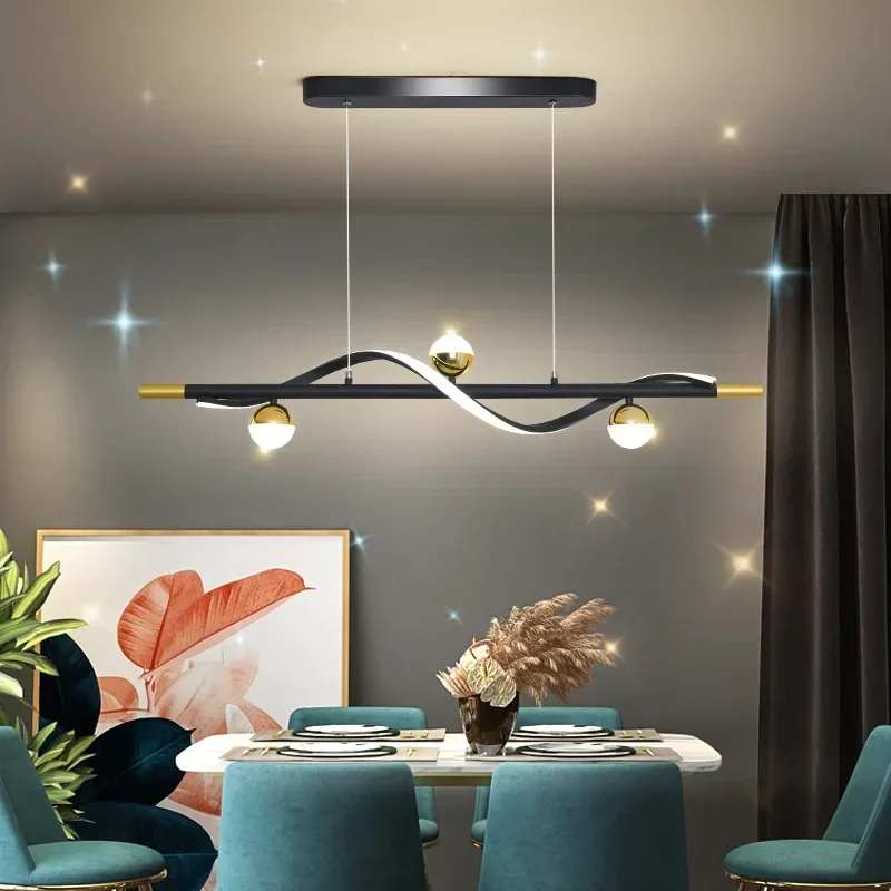 Modern Creative Remote Control Dimmable LED Chandelier Restaurant Living Room Kitchen Pendant Lamps Indoor Lighting Home Decor