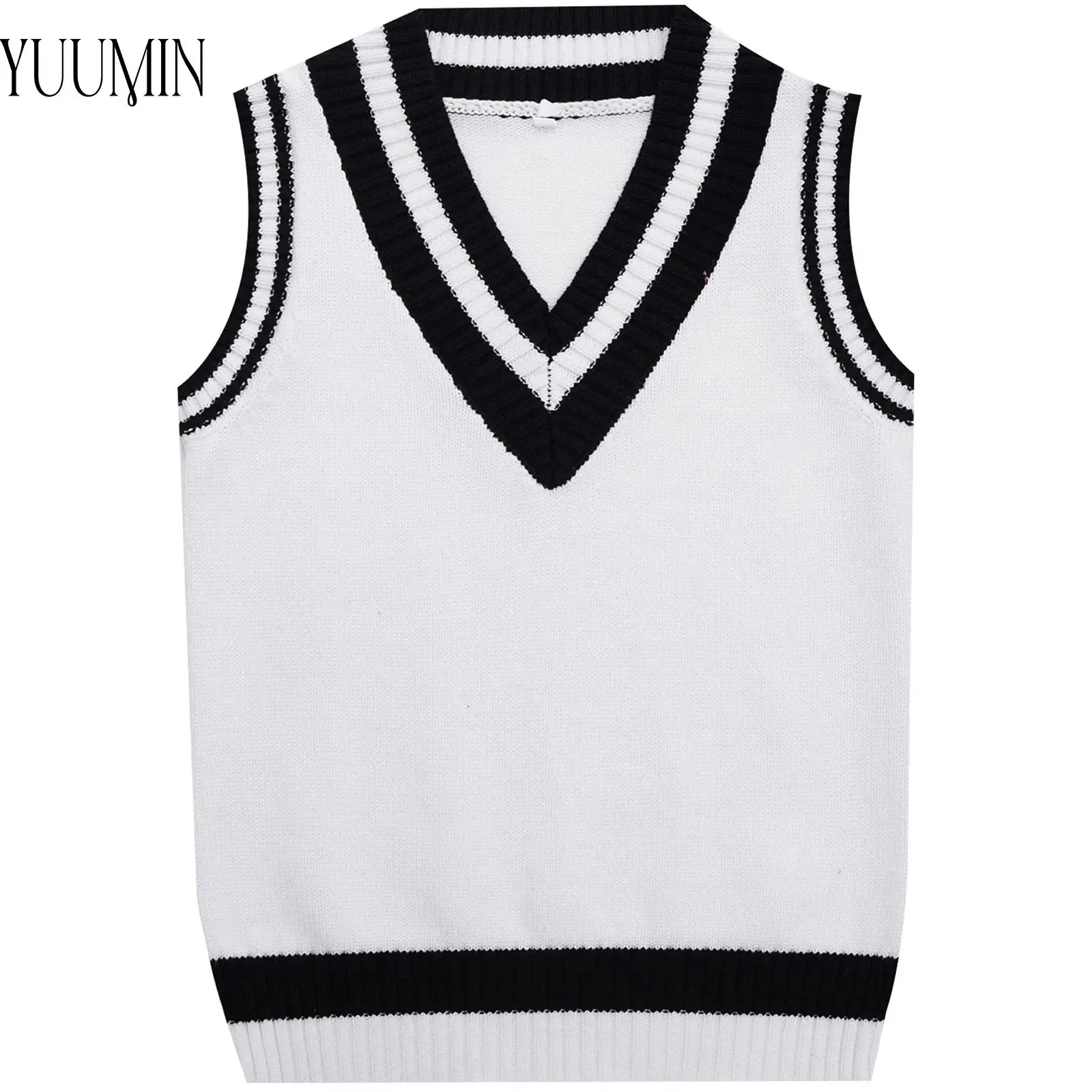 

Kids Boys Girls School Uniform Striped Trim Knitted Vest Casual V-neck Sleeveless Pullover Children Autumn Sweater Waistcoat