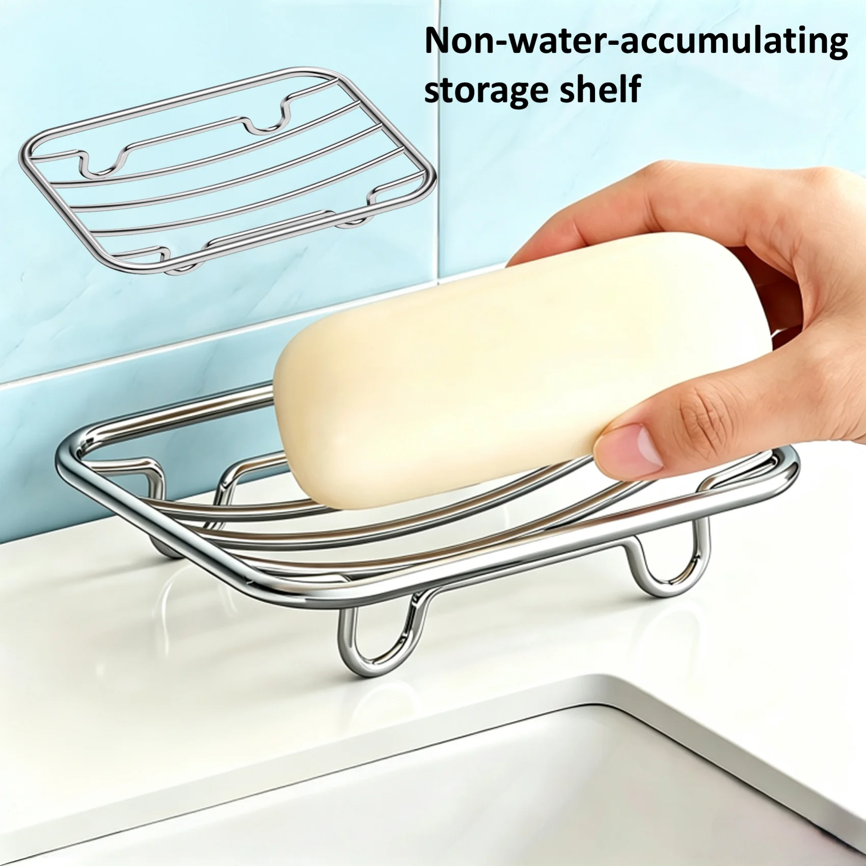 Waterproof storage rack for bathroom and kitchen, made of stainless steel (rust-proof), self-draining, storage rack.