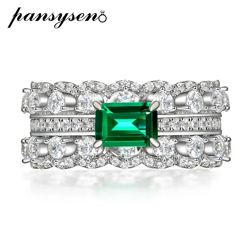 

PANSYSEN Vintage 100% 925 Sterling Silver 1CT Emerald High Carbon Diamond Rings for Women Anniversary Party Fine Jewelry Gifts