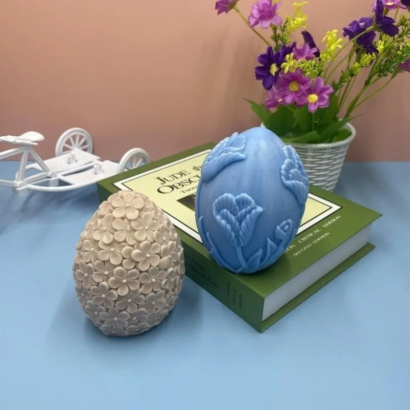 Egg aromatherapy candle silicone mold DIY embossed petunias Oval candle plaster home ornaments mould