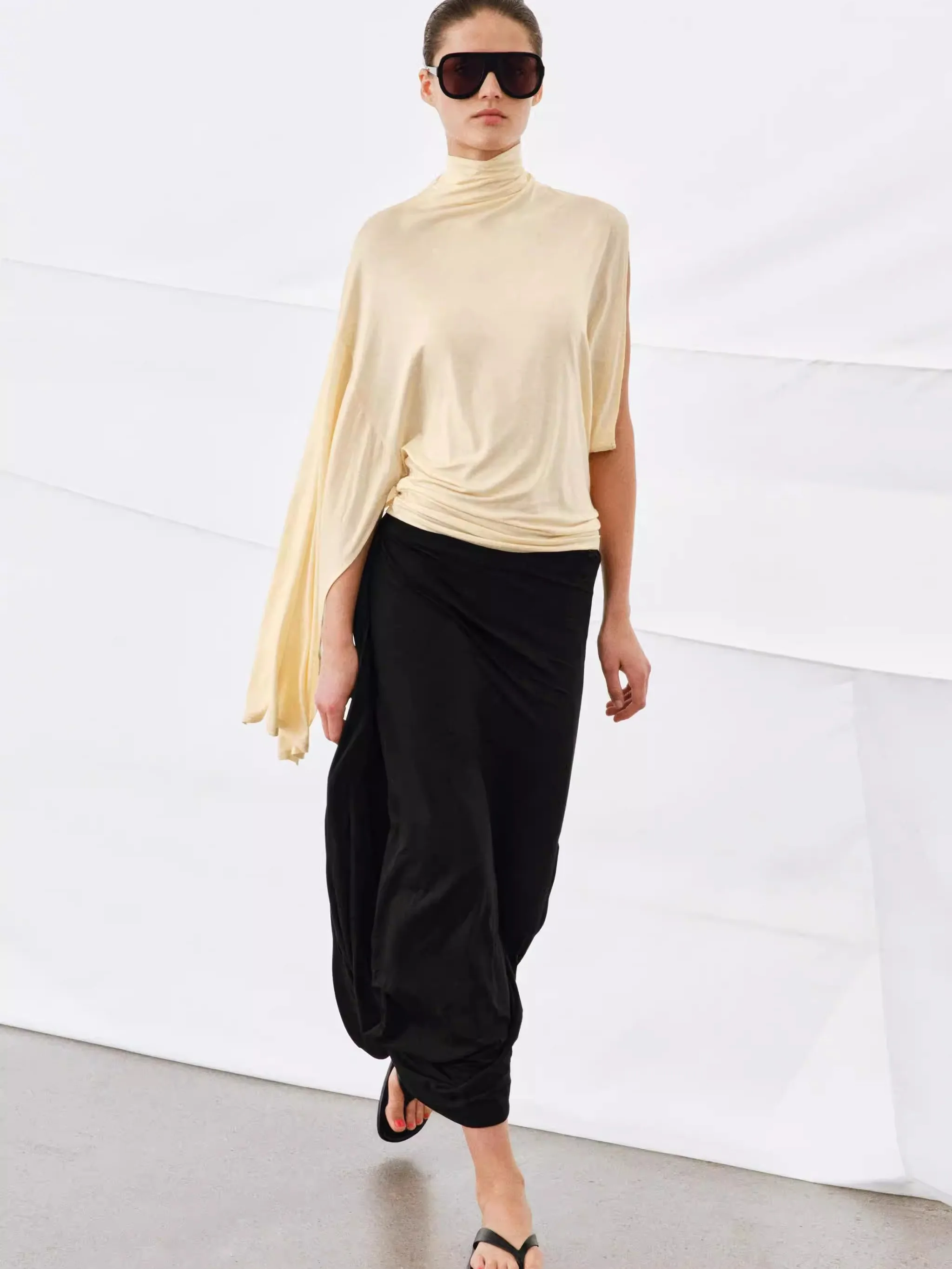 

Spring New Arrival Women's Asymmetric Drape High Collar Color Top Simple Ele Trendy Chinese Ethnic Stage Costume