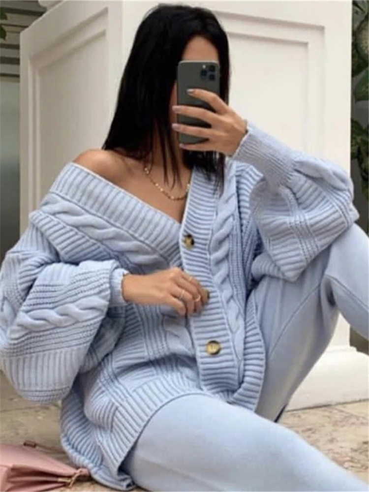 Colorfaith 2022 New Sets Two Pieces Cardigans With Pants Knitted Spring Winter Women Korean Fashion Chic Tracksuit Suit WS2002JX