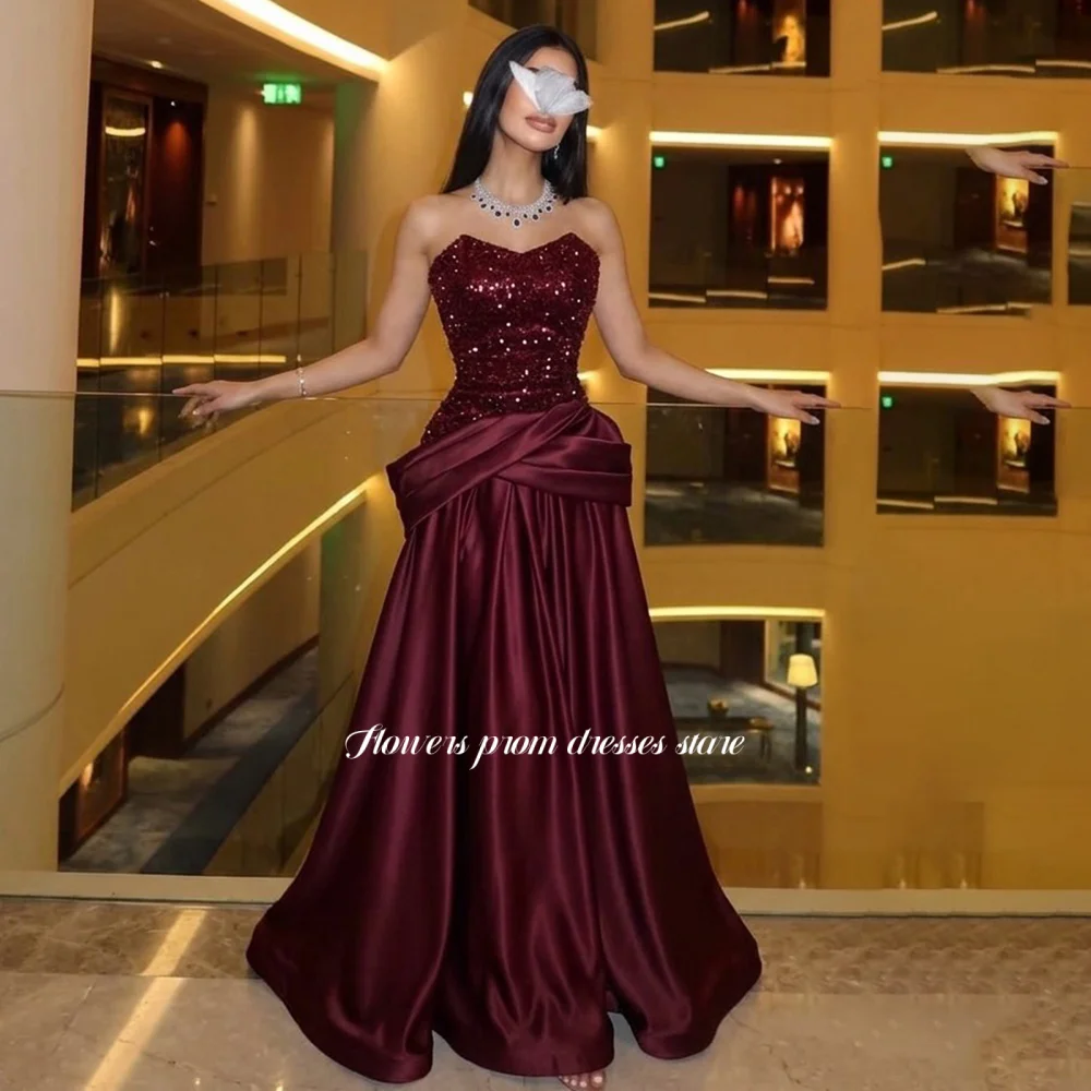 

Flowers Burgundy Prom Dress Glitter Evening Dress A Line Beading Party Dress with Pleafor Princess vestidos de fiesta Customized