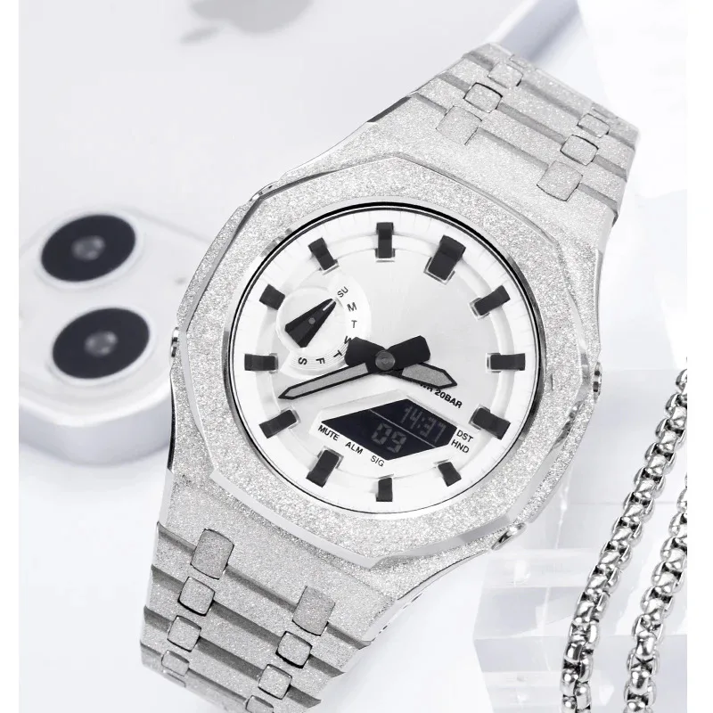 카시오ak GA2100 GA2110 Gen4 수정 키트 베젤 수정 316L 스테인리스 스틸 시계 밴드 + 케이스 남성용 메탈 스트랩