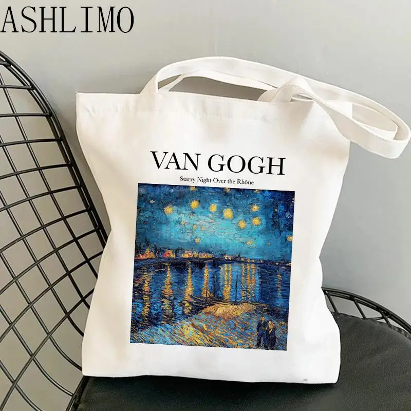 Bolso de compras con pintura de Van Gogh Harajuku para mujer, bolso de compras de lona, bolso de mano para niña, bolso de hombro para mujer