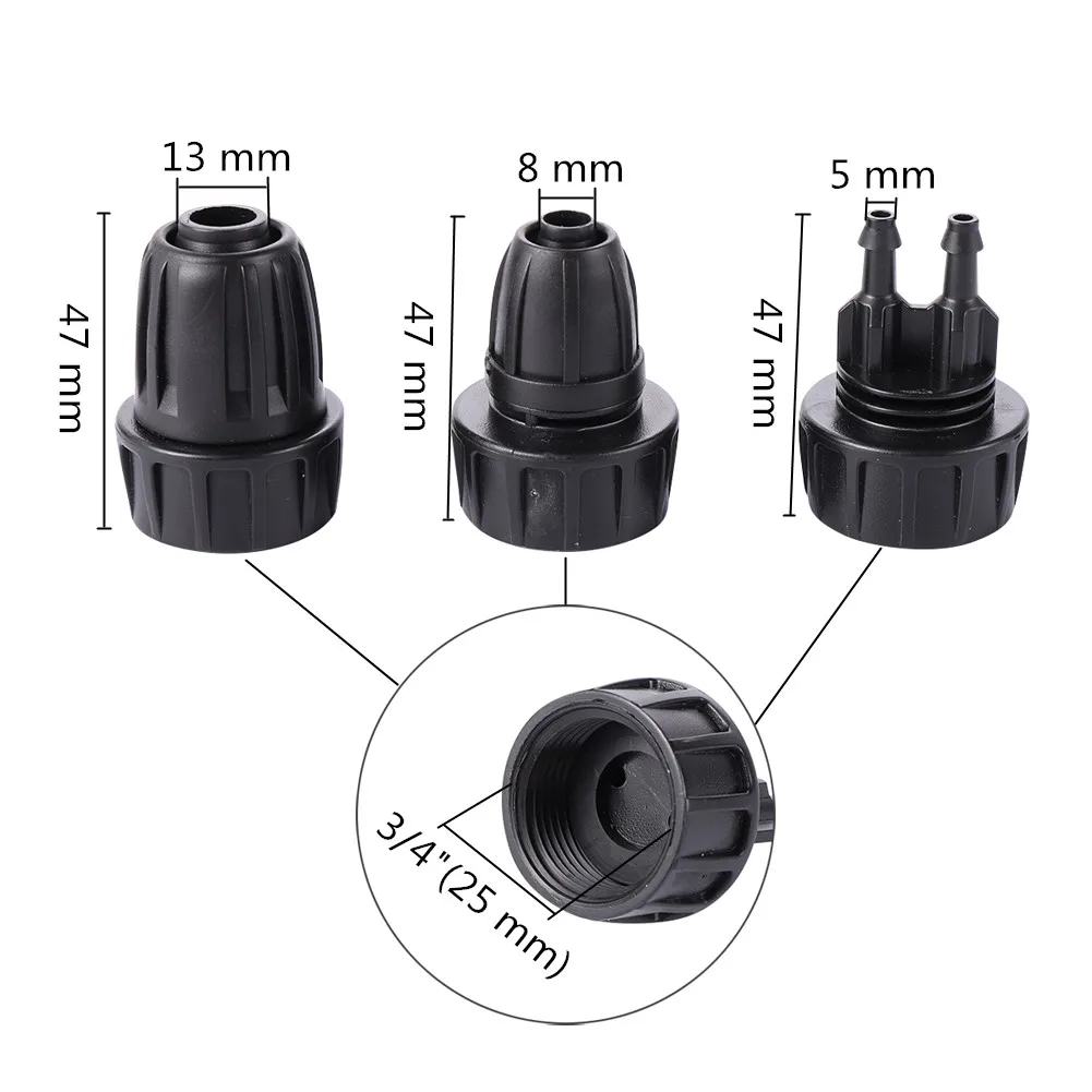 5pcs 3/4 Inch Faucet Adapter 8/11mm Locking Barb 3 Way T-Type Drip Hose Connection Fitting for Irrigation Spray Cooling System